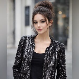 *NWT Nordstrom tilDON black and silver sequence jacket. Size M.